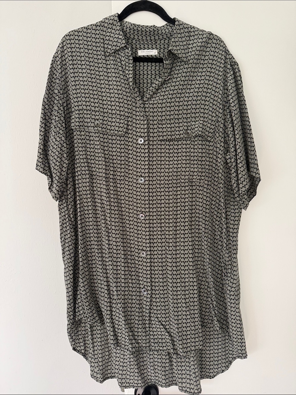 Equipment Black and Gray Zigzag Midi Shirt Dress